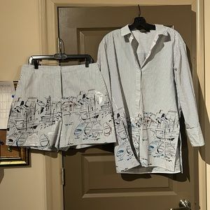 Lafayette 148 striped Venice Shorts Set Sz 12 Large